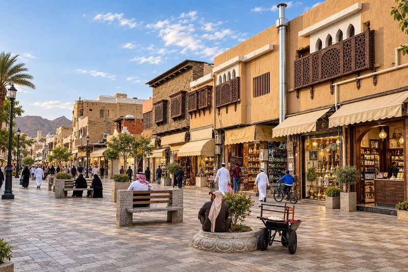 ممر سوق البلد في وسط الطائف بمحاله ومبانيه التقليدية